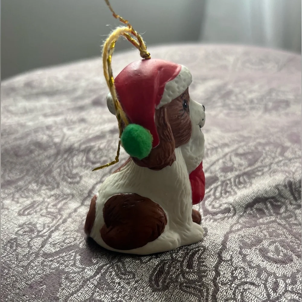 Holly Bells Figurine Puppy Dog Bell Christmas Ornament porcelain Giftco Vintage